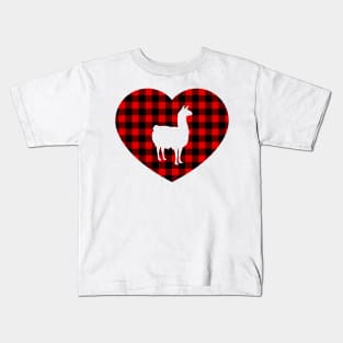 Llama Heart Buffalo Plaid Kids T-Shirt